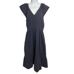 Old Navy Womens Blue Midi Dress Cotton Flutter Sleeve Tiered Cottagecore Prairie